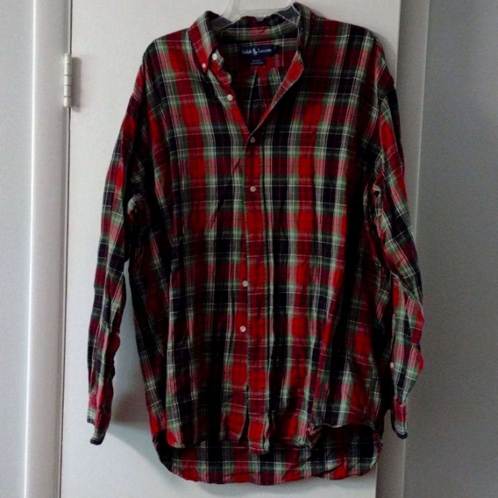 Ralph Lauren Polo Men's plaid Blake Oxford shirt red green Size L